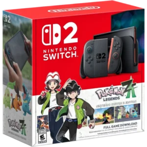 NINTENDO-SWITCH-2-CONSOLE-POKEMON-LEGENDS-ZA-BUNDLE-003D-045496885533 - Video Game Depot Nintendo Switch box with red front, showing the console and Joy-Cons, and Pokémon Legends: Arceus artwork.
