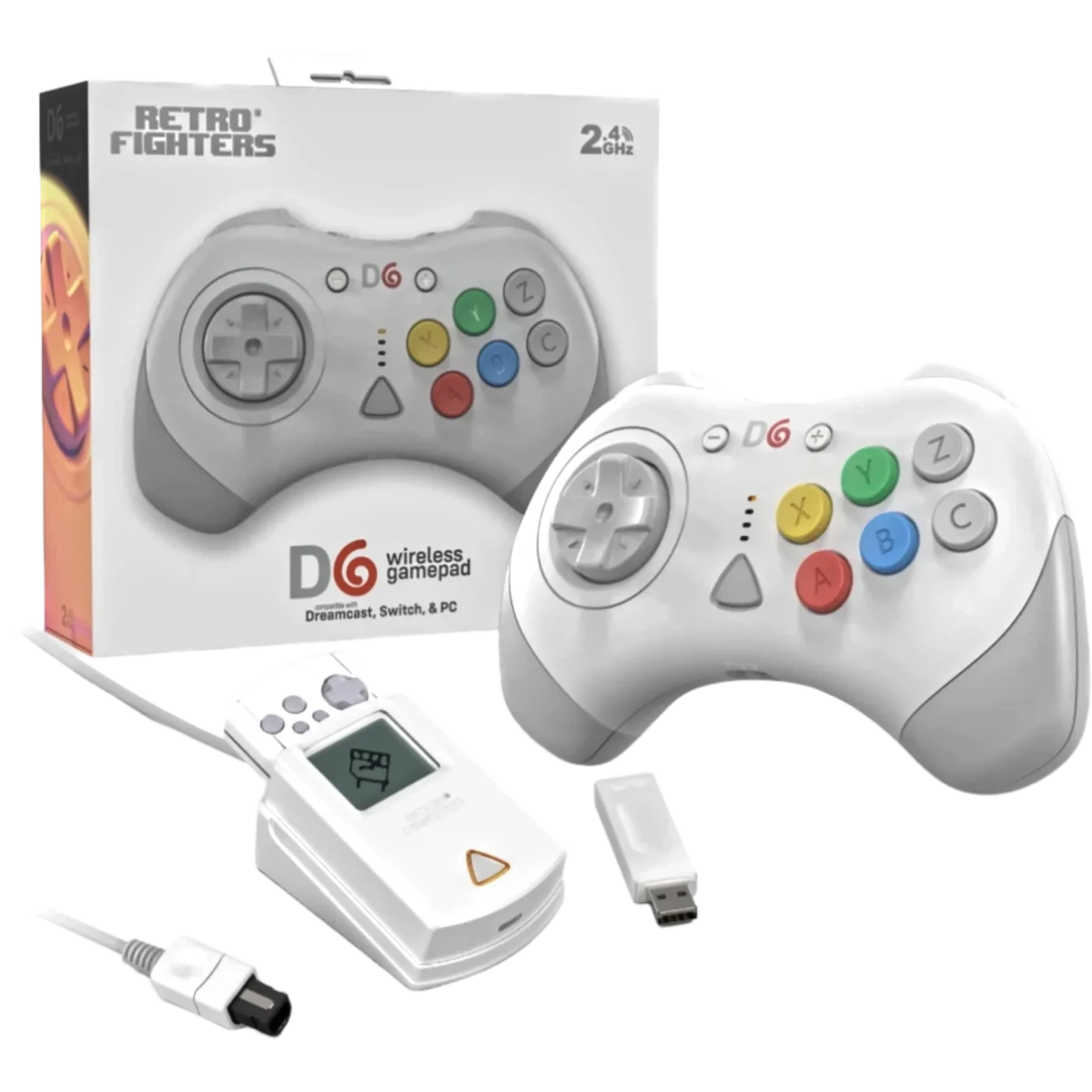 Retro Fighters D6 Wireless Controller in White for Dreamcast, PC, and Switch