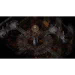 Dim circular throne room with spiraling steps, ornate metal domes, and small figures marked by green circles for navigation.