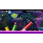 Mario and Toad jump between tilted, colorful pipes in a vibrant Mario platformer scene, collecting coins.
