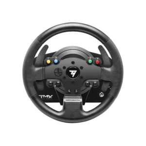 Racing wheel controller for Xbox with textured grip, colorful action buttons, and paddle shifters (Thrustmaster TMX).