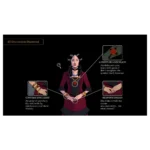 Annotated illustration of a woman in burgundy clothing with jewelry, featuring panels: "A Crest on a Necklace"; "Costume Jewellery"; and "Nervous Energy" with brief descriptions.