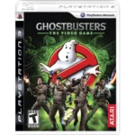 Ghostbusters: The Video Game cover art for PlayStation 3 with the Ghostbusters logo and a team of ghostbusters in front of a green background.