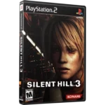 SILENT-HILL-3-PS2-003D-083717200529 - Video Game Depot PS2 game cover for Silent Hill 3, showing a close-up of a woman's face against a dark, gritty background with the Konami logo.