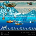 Blaze_EvercadeIREMIntheHuntRGB - Video Game Depot Retro pixel-art side-scrolling shooter set in an icy Arctic ocean, with helicopters, ships, and missiles in combat.