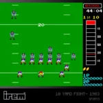 Blaze_EvercadeIREMRetailRGB10 - Video Game Depot Retro 1980s football video game scene: pixelated players on a green field with a right-side scoreboard showing HI SCHOOL, 44:04, 1st & 10.