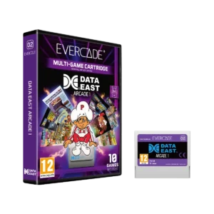 EVE-DAT1-RTAIL - Video Game Depot Evercade purple multi-game cartridge box for Data East Arcade 1 with cartoon chef artwork and 10 games included