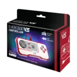 EVE-VSCT-PROA5 - Video Game Depot Evercade VS Controller packaging showing a red-and-white gamepad with USB cable and feature icons on a dark box background