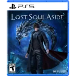 PS5 game cover for Lost Soul Aside: a man in a dark coat stands before a swirling blue dragon/ice backdrop.