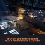 d4d7ba34-f6a2-4802-a37e-24d384460bda - Video Game Depot Industrial indoor skatepark inside a grimy factory with metal ramps and a glowing lava-like pit, smoke and sparks rising from heated metal.
