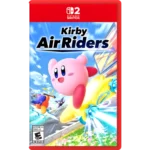 Kirby Air Riders Nintendo Switch game cover featuring Kirby flying on a colorful track with a bright blue sky.