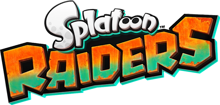 Logo for Splatoon Raiders featuring an orange-to-teal gradient 'RAIDERS' text with a gray 'Splatoon' wordmark above.