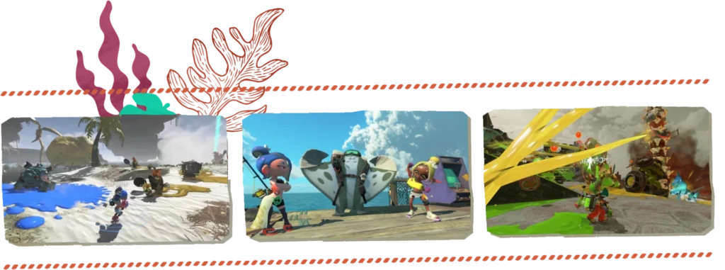 Left thumbnail: snowy beach arena with palm trees and players in colorful outfits on the shore and water puddles.