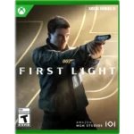 Xbox game cover for First Light: a man in a jacket aiming a handgun, with the title 'FIRST LIGHT' across the bottom and green Xbox border.