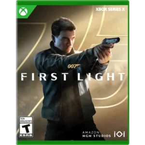 Xbox game cover for First Light: a man in a jacket aiming a handgun, with the title 'FIRST LIGHT' across the bottom and green Xbox border.