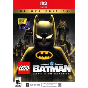 Deluxe Edition cover art for LEGO Batman: Legacy of the Dark Knight on Nintendo Switch, showing Batman against a city skyline.