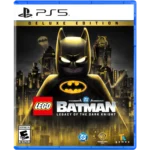 PS5 Deluxe Edition cover for LEGO Batman: Legacy of the Dark Knight, with Batman in a neon-lit city skyline in the foreground.