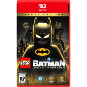 Nintendo Switch game case for LEGO Batman: Legacy of the Dark Knight — Deluxe Edition, Batman minifigure cover with Gotham City backdrop