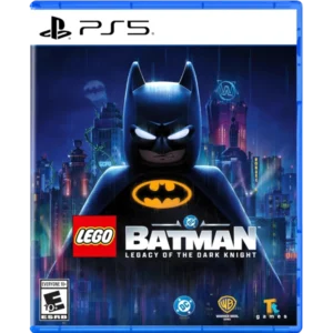 LEGO Batman: Legacy of the Dark Knight PS5 cover showing Batman in the foreground with a neon Gotham City backdrop.