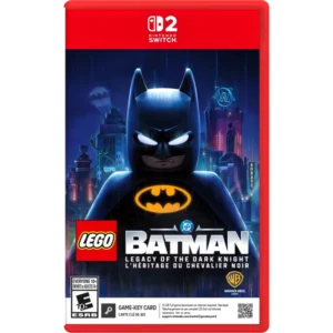 Lego Batman: The Dark Knight video game case for Nintendo Switch with Batman emblem and Gotham City backdrop.