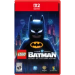 Cover art for LEGO Batman: Legacy of the Dark Knight on Nintendo Switch showing Batman against a neon cityscape.