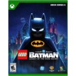 Xbox game cover for LEGO Batman: Legacy of the Dark Knight, Batman with neon city backdrop in rain (Series X). The title is visible with LEGO logo and Batman emblem.