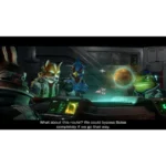 Three alien pilots (a fox, a blue bird, and a frog) debate an alternate space route at a futuristic cockpit, planet visible outside.