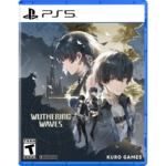 PS5 game cover for Wuthering Waves with illustrated characters against a stormy coast, title text, and ESRB Teen rating on the bottom-left.