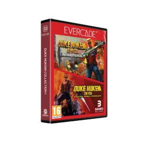 Blaze_Evercade_33_Duke_Nukem_1_Retail_Assets - Video Game Depot Evercade box for Duke Nukem Collection 1, showing Duke Nukem 1+2 Remastered and Duke Nukem 3D: Total Meltdown on a red cover