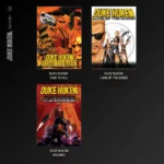 Blaze_Evercade_34_Duke_Nukem_2_Retail_Assets6 - Video Game Depot Collection of three Duke Nukem posters: Time to Kill, Land of the Babes, and Advance, shown on a dark background with vertical Duke Nukem branding on the left.