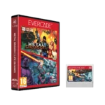EVE-META-RTAIL - Video Game Depot Evercade box set with two-game artwork (Metal Dragon and Life on Mars) on a red cover, shown beside a cartridge poster design edge.
