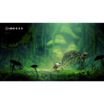 27b3e0c2-8e22-412e-a097-c67822cd02c0__426911783536495 - Video Game Depot Small white creature in a red dress stands on a mossy path before a large decorative wire cage in a luminous green forest.