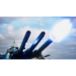 29a399e2-9f22-4ad6-8ff0-d3cef05c2d54__013001781184901 - Video Game Depot Battleship guns firing blue-tinted barrels with a bright muzzle flash against a cloudy sky, dramatic naval artillery in action