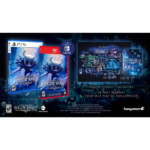Hollow Knight game bundle with PS5 and Nintendo Switch cases, a map, and manual on a dark blue background.