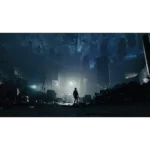 41hZKGy1EML__109461779470405 - Video Game Depot Silhouetted person stands amid ruined cityscape with tall dark structures and scattered debris, glowing lights in the distance.
