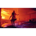 51cZ0UM-ZlL__746131779470400 - Video Game Depot Back view of an armored soldier standing in a burning industrial interior, pointing a handgun.