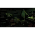 615i2wwfaOL_SL1500___535911770931876 - Video Game Depot Dim workshop with large green humanoid prop mannequins, shelves, and scattered boxes in dim light.