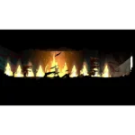 Fiery cavern scene with tall orange flames and jagged rock formations along a dark tunnel wall.