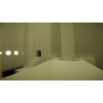 619dL8AidYL_SL1500___100451776280332 - Video Game Depot White architectural model featuring a tall central pillar, circular railing, and a ramped stairs leading to a dark arched doorway on a pale base.