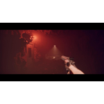 61Ikj29HP2L_SL1500___651041781729002 - Video Game Depot First-person view in a dark cave with red lighting, a pistol in the foreground aiming toward a lit doorway ahead.