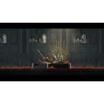 61TbeSMhoOL_SL1280___177621774471860 - Video Game Depot Pixel art scene of a dim cathedral with a broken throne and embers on the floor around a fallen knight.