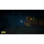 61Xd_Z9SSTL_SL1500___066771775849815 - Video Game Depot Underwater cavern scene with a giant dinosaur head on the right, glowing yellow eye and green fins; a small yellow-suited diver approaches from the left, logo in corner.