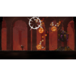 61YhSwgRShL_SL1280___118221774471868 - Video Game Depot Side-scrolling action: a small armored hero runs left as fiery orbs whirl toward a menacing purple boss in a dark cathedral setting.