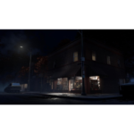 61wS1Xt04xL_SL1500___236241783533600 - Video Game Depot Nighttime street corner with a dimly lit storefront under striped awning; wet pavement reflects shop lights and a streetlamp looms nearby.