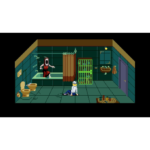 61wxd8gaE4L_SL1500___335781781803205 - Video Game Depot Isometric pixel art bathroom: a person on the floor and a screaming figure in a bathtub with a shower curtain, toilet, sink, and a green barred cage nearby in a dark room.
