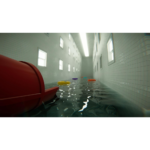 61yQ-hgHTzL_SL1500___423991776280349 - Video Game Depot Indoor tiled pool with a red lifeboat at the left and several colorful lifebuoys floating on choppy water; long ceiling light visible in the background.