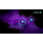 Blue jellyfish inside a bubble floating in a dark purple cavern; game UI text 'Escape this Area' in the corner.