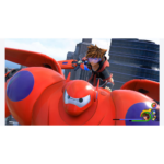 671c1682-737d-41ae-b8c9-6e0b17c904b4__778991781189280 - Video Game Depot Sora rides a large red robotic vehicle soaring over a futuristic city skyline.