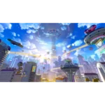 6caece72-4f4a-4665-8465-d7e5edffb888__246351776786923 - Video Game Depot Futuristic cityscape with a tall central tower, glowing tubes linking skyscrapers, and flying vehicles against a bright blue sky.