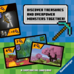 712ksh2WPTL_AC_SL1200___477191785339826 - Video Game Depot Cooperative, Minecraft‑inspired card game cover with landscape cards, a pixel pickaxe, and the slogan 'Discover treasures and overpowered monsters together!'